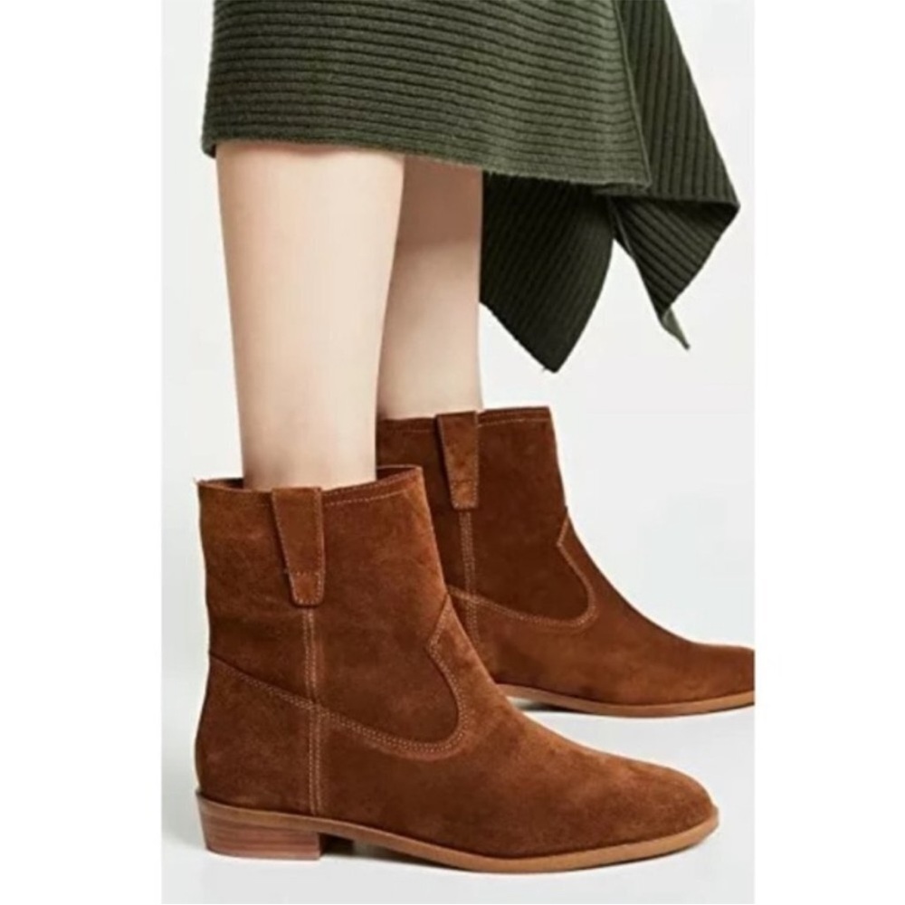 Rebecca Minkoff Chasity Saddle Brown Suede Ankle Boots Size 10